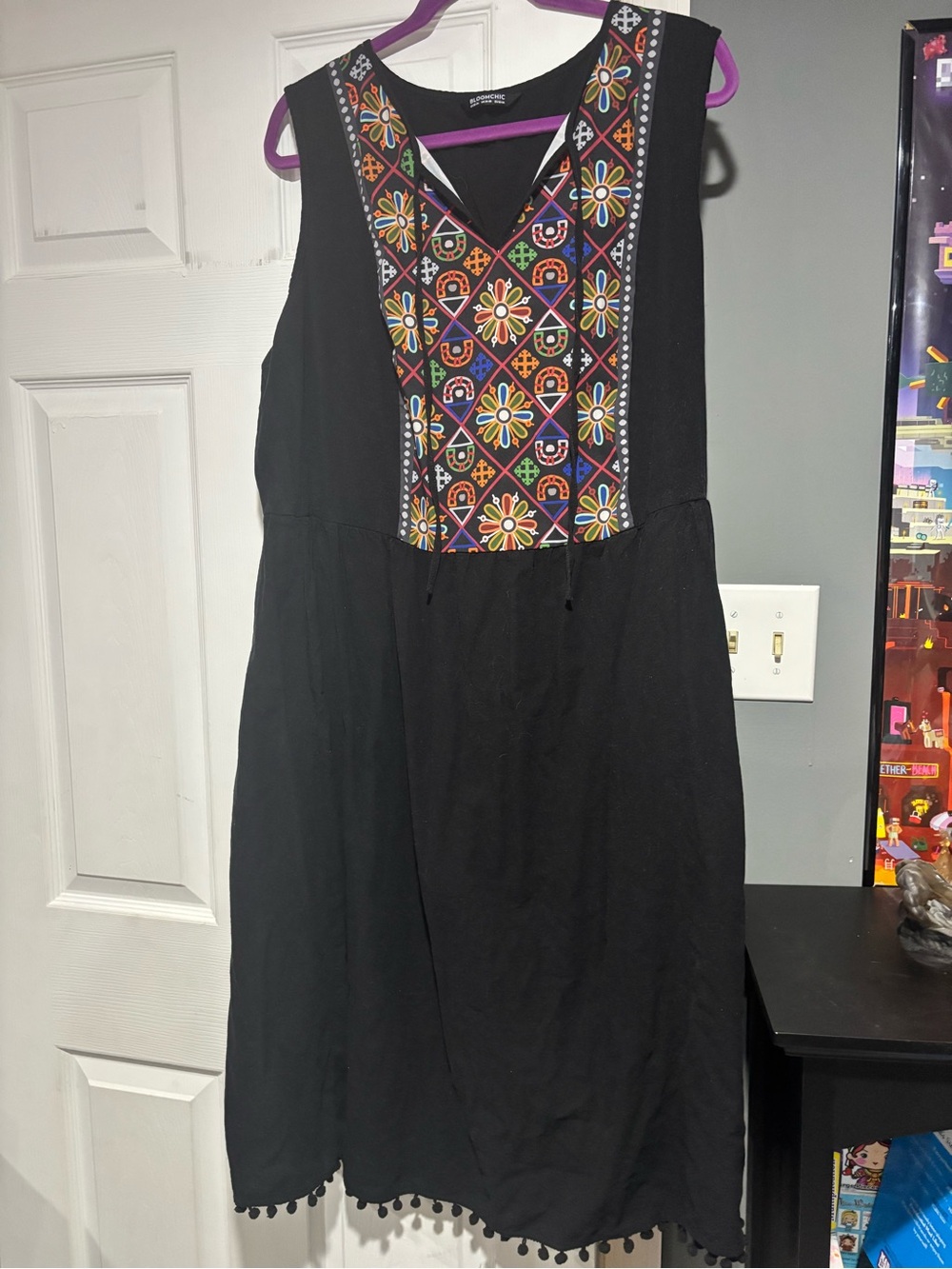 BloomChic Black Dress with Multicolor Embroidered Bodice